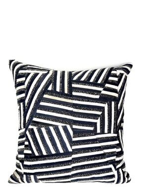 Callisto Home Decorative Throw Pillow Beaded Hyde Fur Blue Cream White New